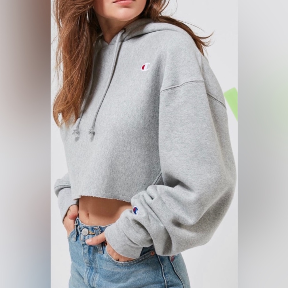 Light Grey Champion x Urban Outfitters Cropped Hoodie